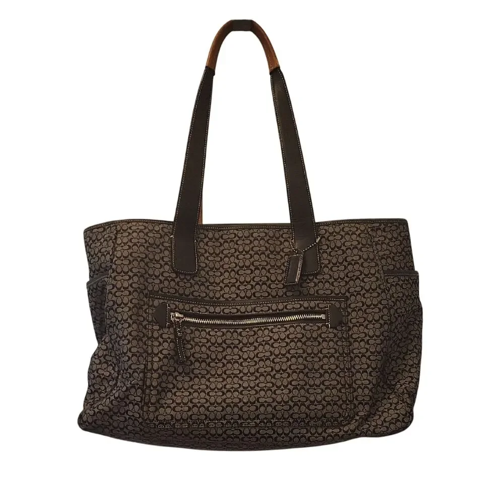 Coach Black and Gray Signature Diaper Bag 5707 Y2K Tote Shoulder Bag